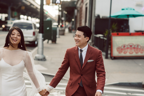 Plan was to goto Dumbo Brooklyn, Brooklyn Bridge as the backdrop for Jeanie and Ingoo's wedding night portrait session. I was getting so excited just thinking about all the magical bokeh goodness against dark night in Brooklyn. But with one wrong turn on the Brooklyn Bridge we ended up in South Street Seaport which ended up being perfect! Newly renovated since Sandy, South Street Seaport turned all modern, restaurants and bars on the water. Plus the view of Brooklyn is most spectacular from South Street Seaport. Jeanie and Ingoo followed all my directions, even they were silly, weird or serious giving me all the freedoms to be creative. Believing in my vision, trusting my artistic views, making them perfect couples for Hey Karis. When couple's give me the freedom of creativity I pay them with awesome, hot, dope photos. Wedding photos that glitter, pop and rock on their own. Jeanie and Ingoo's rocking South Street Seaport Wedding Portraits photographed/documented by Karis from Hey Karis. Photograph is like freezing time, motion in print, moments turned into single image. Hey Karis now booking 2021 and 2022 weddings.