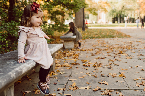 Weather was so amazing on the day I met Kristen and Anthony for their family session with three of their adorable daughters. Clare and Cass are the older two girls and from the moment I met them they showed me their fun personalities, l laughed, smiled and ran around Princeton University campus. I had such a fun time with the adorable D’Elia family.  Kristen and Anthony D’Elia Fall Family Session in Princeton University campus photographed by Karis from Hey Karis. Photograph is like freezing time, motion in print, movie turned into a book. 