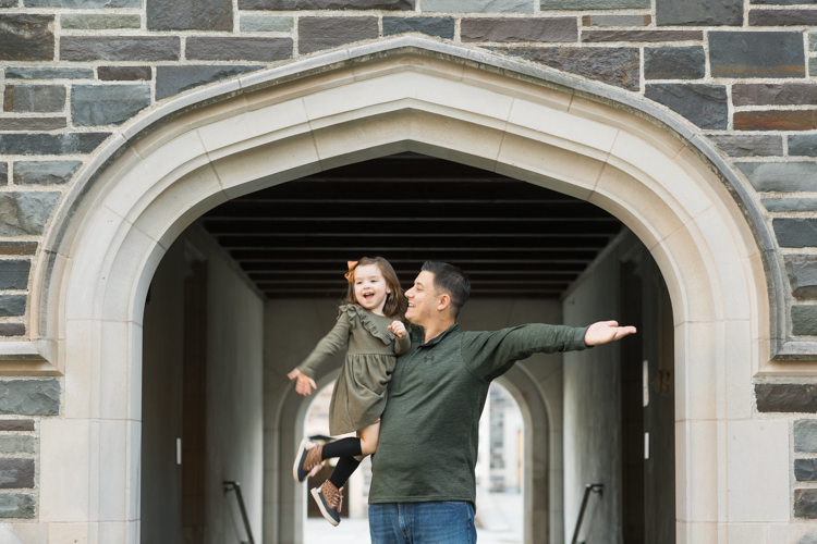 Weather was so amazing on the day I met Kristen and Anthony for their family session with three of their adorable daughters. Clare and Cass are the older two girls and from the moment I met them they showed me their fun personalities, l laughed, smiled and ran around Princeton University campus. I had such a fun time with the adorable D’Elia family. Kristen and Anthony D’Elia Fall Family Session in Princeton University campus photographed by Karis from Hey Karis. Photograph is like freezing time, motion in print, movie turned into a book.