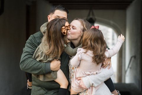 Weather was so amazing on the day I met Kristen and Anthony for their family session with three of their adorable daughters. Clare and Cass are the older two girls and from the moment I met them they showed me their fun personalities, l laughed, smiled and ran around Princeton University campus. I had such a fun time with the adorable D’Elia family.  Kristen and Anthony D’Elia Fall Family Session in Princeton University campus photographed by Karis from Hey Karis. Photograph is like freezing time, motion in print, movie turned into a book. 