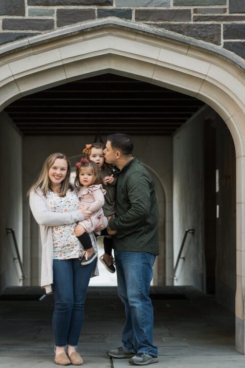 Weather was so amazing on the day I met Kristen and Anthony for their family session with three of their adorable daughters. Clare and Cass are the older two girls and from the moment I met them they showed me their fun personalities, l laughed, smiled and ran around Princeton University campus. I had such a fun time with the adorable D’Elia family.  Kristen and Anthony D’Elia Fall Family Session in Princeton University campus photographed by Karis from Hey Karis. Photograph is like freezing time, motion in print, movie turned into a book. 