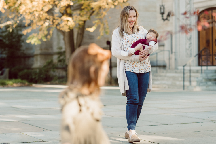Weather was so amazing on the day I met Kristen and Anthony for their family session with three of their adorable daughters. Clare and Cass are the older two girls and from the moment I met them they showed me their fun personalities, l laughed, smiled and ran around Princeton University campus. I had such a fun time with the adorable D’Elia family. Kristen and Anthony D’Elia Fall Family Session in Princeton University campus photographed by Karis from Hey Karis. Photograph is like freezing time, motion in print, movie turned into a book.