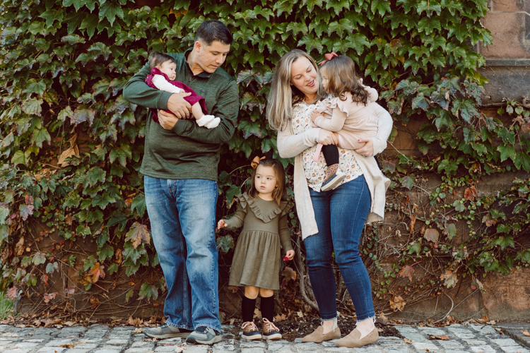 Weather was so amazing on the day I met Kristen and Anthony for their family session with three of their adorable daughters. Clare and Cass are the older two girls and from the moment I met them they showed me their fun personalities, l laughed, smiled and ran around Princeton University campus. I had such a fun time with the adorable D’Elia family. Kristen and Anthony D’Elia Fall Family Session in Princeton University campus photographed by Karis from Hey Karis. Photograph is like freezing time, motion in print, movie turned into a book.