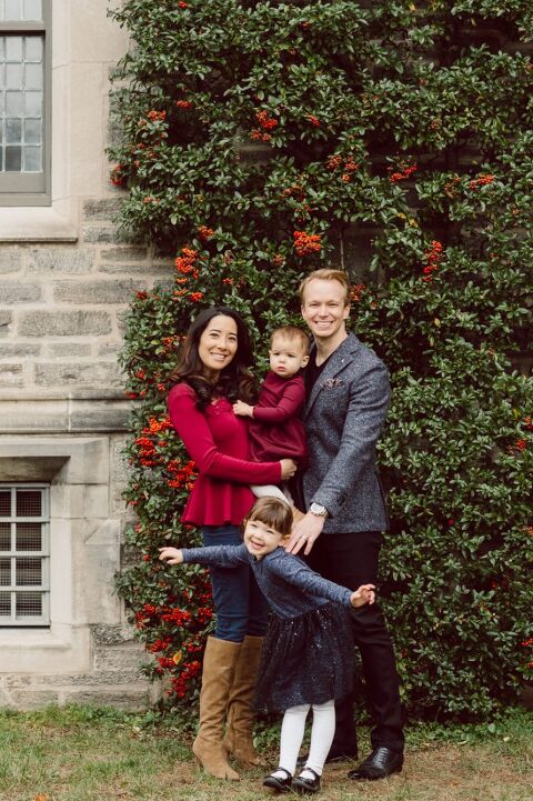 Windy morning spent at Princeton University Campus with Melissa, Joe, Everly and Cecilia. Everyone was bit cold and new to this family session but soon after how much fun and silly we can be during the photo session Everly warmed up, took her jacker off and ran. She ran, fell, hopped and would not stop posing for me. Till the moment we were ready to go home Everly posed, asked me to take more photos of her. Such a fun time with Bowen family during their family session at Princeton NJ photographed by Karis from Hey Karis. Photograph is like freezing time, motion in print, movie turned into a book. Now booking 2021 and 2022 weddings.
