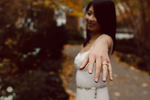 DUMBO Brooklyn NY photographing Stella and Peter's engagement. Temperature dropped dramatically, sky was covered in cloud and was windy but you can't possibly tell by Stella's chic outfit, white strap dress with white kitten heel mules and Peter in his suit and a Gucci tie. Per their outfits, my concept for Stella and Peter's engagement session geared to more editorial. As I shoot I tried to imagine a story in which I want to create and tell through my photos in every session. Stella and Peter's DUMBO Brooklyn Engagement Session captured by NY NJ Documentary Wedding Photographer Karis from Hey Karis, photographing your wedding moments cinematically.