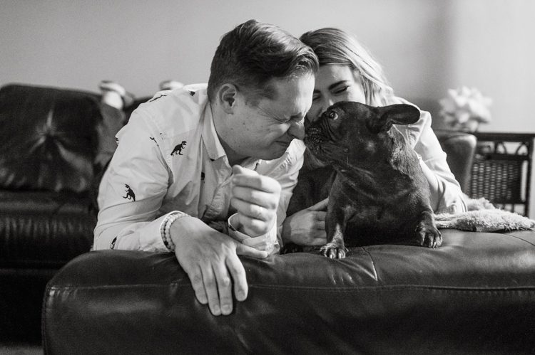 I photographed Andrea and Matt's wedding at The Rock Island Lake Club back in 2017, week ago I went to visit them at their house in Sparta NJ to photograph their little family of three. Andrea and Matt and their adorable french bull dog Lucy. I documented their day by walking Lucy, hanging out in the back with fire pit, hung out in the basement with all their pinball machines. Documenting day in the life of Andrea and Matt was such a delight. Andrea and Matt's day in the life captured by NY NJ Documentary Wedding Photographer Karis from Hey Karis, photographing your wedding, capturing your love and documenting your life.