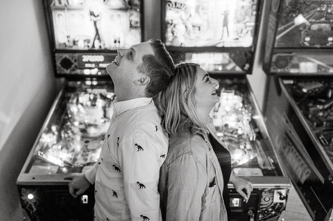 I photographed Andrea and Matt's wedding at The Rock Island Lake Club back in 2017, week ago I went to visit them at their house in Sparta NJ to photograph their little family of three. Andrea and Matt and their adorable french bull dog Lucy. I documented their day by walking Lucy, hanging out in the back with fire pit, hung out in the basement with all their pinball machines. Documenting day in the life of Andrea and Matt was such a delight. Andrea and Matt's day in the life captured by NY NJ Documentary Wedding Photographer Karis from Hey Karis, photographing your wedding, capturing your love and documenting your life.