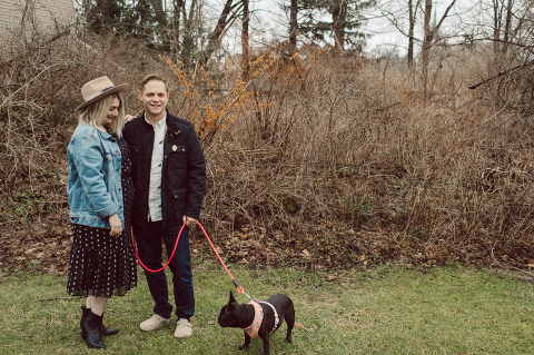 I photographed Andrea and Matt's wedding at The Rock Island Lake Club back in 2017,  week ago I went to visit them at their house in Sparta NJ to photograph their little family of three. Andrea and Matt and their adorable french bull dog Lucy. I documented their day by walking Lucy, hanging out in the back with fire pit, hung out in the basement with all their pinball machines. Documenting day in the life of Andrea and Matt was such a delight. Andrea and Matt's day in the life captured by NY NJ Documentary Wedding Photographer Karis from Hey Karis, photographing your wedding, capturing your love and documenting your life.