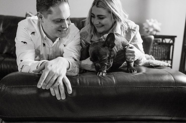 I photographed Andrea and Matt's wedding at The Rock Island Lake Club back in 2017, week ago I went to visit them at their house in Sparta NJ to photograph their little family of three. Andrea and Matt and their adorable french bull dog Lucy. I documented their day by walking Lucy, hanging out in the back with fire pit, hung out in the basement with all their pinball machines. Documenting day in the life of Andrea and Matt was such a delight. Andrea and Matt's day in the life captured by NY NJ Documentary Wedding Photographer Karis from Hey Karis, photographing your wedding, capturing your love and documenting your life.