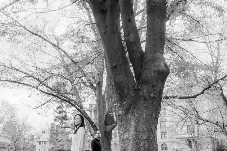 Since COVID-19 and the whole social distancing got all the colleges and universities to go virtual. Princeton University campus was empty the whole summer and fall, more people crowed to enjoy the historic campus with it's stunning architecture. Archways, columns and now award winning modern buildings make up this prestigious Princeton University Campus. When classes are in session, photograph is not permitted so now with the campus being empty all the photographers took the opportunity. I also had several photoshoots previous to Christina and GP's engagement session. Christina and GP being my last engagement session of 2020, I wanted it to be special, bit different. I wanted to see something new in this place that I've already been. After I met up with Christina and GP I took a new route around the campus, on the outer skirts to see if I find anything interesting, to get inspired. I laughed so much during the engagement session with Christina and GP, I think I cried a little. Fun Engagement Session with Christina and GP in Princeton University captured by NY NJ Documentary Wedding Photographer Karis from Hey Karis, photographing your wedding moments cinematically.