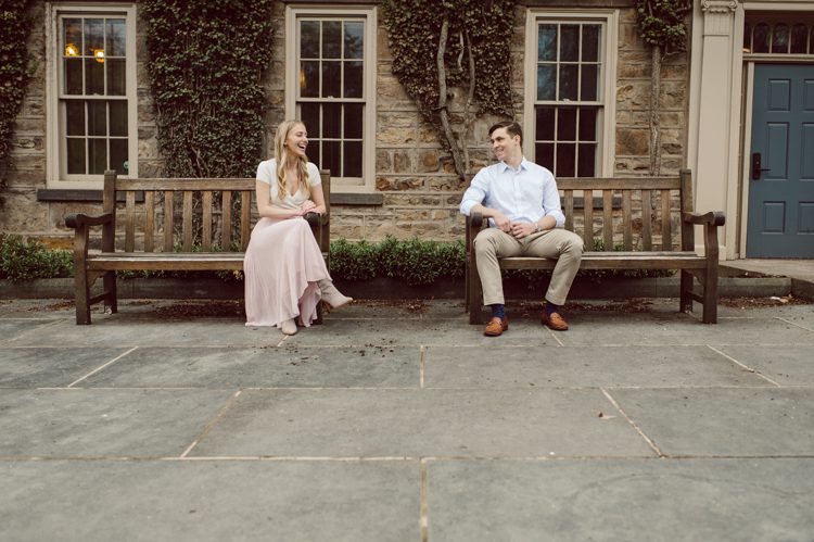 Hillary and Will's Princeton NJ engagement, we met late afternoon hoping to catch the golden hour/ glorious sunset but the weather turned to overcast real fast. But no one was complaining, we managed to catch rich, deep colors of spring. Hunter greens on trees and grass, all the Spring blooms. Played around with composition, leading lines, creating avant-garde romanticism. Hillary and Will's romantic engagement session at Jasna Princeton NJ captured by Karis from NY NJ wedding elopement photographer Hey Karis.
