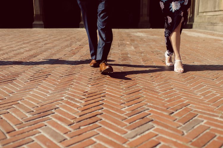 Bethesda Terrace Arcade in Central Park NY in my opinion alway so lovely. I saw Brianna and Joe standing in the middle of Bethesda Terrace next to the fountain. We walked right into the crowd of Central Park and started our engagement session. Cherry Blossoms were still in bloom along with all the spring blooms. Spring sun was brilliant and smiles on Brianna and Joe during the engagement session was so beautiful. Brianna and Joe's Bethesda Terrace Arcade in Central Park NY engagement session captured by NY NJ Weddings, Elopements and Family Photographer Karis.
