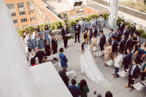 PUBLIC Hotel on Chrystie St, New York was closed during pandemic and was under renovation during Stella and Peter's wedding on May 18, 2021. But they opened up the entire 17th floor as well as the terrace and rooftop especially for Stella and Peter's wedding celebration. Stella, Peter along with their dog Jasper started their wedding day at PUBLIC Hotel Manhattan NY followed by rooftop wedding ceremony with 80 of their closest family & friends. Stella and Peter's intimate and lovely wedding was celebrated as we watched the sunset over the rooftop of PUBLIC Hotel. Stella and Peter's PUBLIC hotel wedding captured by NY NJ Weddings, Elopements and Family Photographer Karis by Hey Karis.