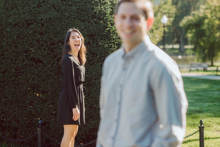Flew to Cambridge Boston to hang out with Alexis and Kevin for their engagement session. Woke up 4am to catch 6am flight to Cambridge, Boston on a super busy Friday in October. Physically I was super tired but was super excited to meet Alexis and Kevin and also to shoot at a new environment other than NY & NJ. I felt Kevin and Alexis' kindness and warmth the moment I met Kevin when he came to pick me up at Boston Airport while Alexis was still getting ready for early morning engagement session. We drove around Alexis and Kevin's familiar places around Boston and we wrapped up the session at Life Alive Cafe where Alexis and Kevin had their first date during covid-19 lock down. They became each other's bubble friend then to being engaged. We all say if you survive COVID-19 lock down together you can do anything together! Alexis and Kevin's Boston Garden engagement session photographed by by Huson Valley, Catskills, NY and NJ Farm, Adventure Wedding and Elopement Photographer Karis | Hey Karis
