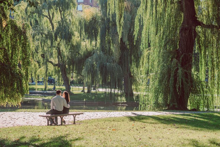 Flew to Cambridge Boston to hang out with Alexis and Kevin for their engagement session. Woke up 4am to catch 6am flight to Cambridge, Boston on a super busy Friday in October. Physically I was super tired but was super excited to meet Alexis and Kevin and also to shoot at a new environment other than NY & NJ. I felt Kevin and Alexis' kindness and warmth the moment I met Kevin when he came to pick me up at Boston Airport while Alexis was still getting ready for early morning engagement session. We drove around Alexis and Kevin's familiar places around Boston and we wrapped up the session at Life Alive Cafe where Alexis and Kevin had their first date during covid-19 lock down. They became each other's bubble friend then to being engaged. We all say if you survive COVID-19 lock down together you can do anything together! Alexis and Kevin's Boston Garden engagement session photographed by by Huson Valley, Catskills, NY and NJ Farm, Adventure Wedding and Elopement Photographer Karis | Hey Karis
