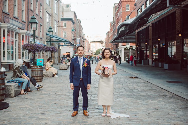 Mr. C Seaport NYC elopement was too fabulous. When Samantha inquired about her intimate NYC elopement at Mr. C Seaport with less than 10 people I was way to excited. I love photographing intimate small weddings and elopements because they can only be real, 1000% filled with love, true emotions and I get to be part of this very intimate celebration to tell their love story. Samantha and Dan's Mr. C Seaport small ceremony was held on the terrace, then we took quick family photos with their parents and siblings followed by wandering around historic and iconic South Street Seaport to get some iconic South Street Seaport wedding photos of Samantha and Dan. Samantha and Dan's Mr. C Seaport Elopement photographed by NYC elopement, Huson Valley, Catskills, NY and NJ Farm, Adventure Wedding and Elopement Photographer Karis | Hey Karis