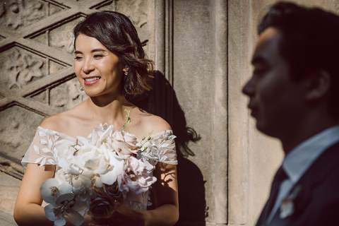 Monica and Will had a very simple intimate elopement planned at Central Park, NY then little reception with friends and parents are Instagram famous "Prince Tea House". Monica and Will's first look took place by Bethesda Fountain along with their beloved pup Appa (white fluffy Bichon Frise) We walked around Bethesda Fountain/Arcade getting some wedding portraits for Monica, Will and Appa then we walked towards Cop-Cot Central Park for Monica and Will's super intimate wedding ceremony officiated by his brother and joined by their parents, siblings and one friend. This super mini wedding ceremony was straight to the point and quick! At Prince Tea House about 20-30 friends of Monica and Will joined to celebrate the newly weds over some tea, biscuits and sandwiches. Monica and Will's Cop-Cot Central Park elopement, Prince Tea House wedding reception photographed by NYC elopement, Hudson Valley, Catskills, NY and NJ Farm, Adventure Wedding and Elopement Photographer Karis | Hey Karis 