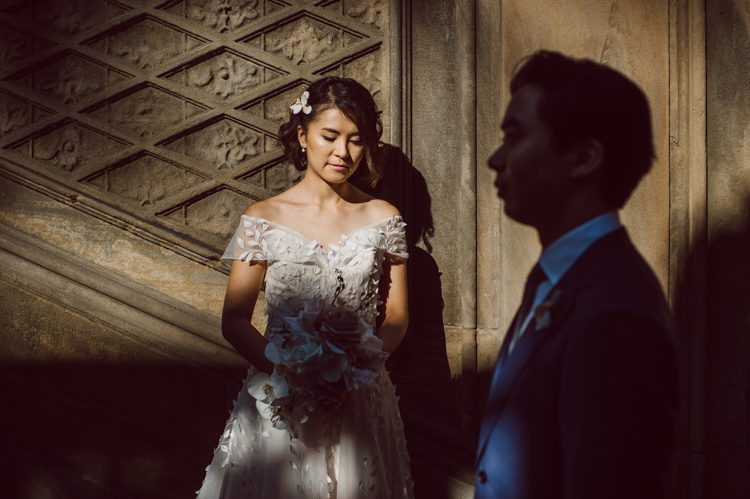 Monica and Will had a very simple intimate elopement planned at Central Park, NY then little reception with friends and parents are Instagram famous "Prince Tea House". Monica and Will's first look took place by Bethesda Fountain along with their beloved pup Appa (white fluffy Bichon Frise) We walked around Bethesda Fountain/Arcade getting some wedding portraits for Monica, Will and Appa then we walked towards Cop-Cot Central Park for Monica and Will's super intimate wedding ceremony officiated by his brother and joined by their parents, siblings and one friend. This super mini wedding ceremony was straight to the point and quick! At Prince Tea House about 20-30 friends of Monica and Will joined to celebrate the newly weds over some tea, biscuits and sandwiches. Monica and Will's Cop-Cot Central Park elopement, Prince Tea House wedding reception photographed by NYC elopement, Hudson Valley, Catskills, NY and NJ Farm, Adventure Wedding and Elopement Photographer Karis | Hey Karis