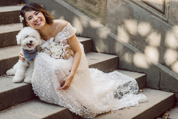 Monica and Will had a very simple intimate elopement planned at Central Park, NY then little reception with friends and parents are Instagram famous "Prince Tea House". Monica and Will's first look took place by Bethesda Fountain along with their beloved pup Appa (white fluffy Bichon Frise) We walked around Bethesda Fountain/Arcade getting some wedding portraits for Monica, Will and Appa then we walked towards Cop-Cot Central Park for Monica and Will's super intimate wedding ceremony officiated by his brother and joined by their parents, siblings and one friend. This super mini wedding ceremony was straight to the point and quick! At Prince Tea House about 20-30 friends of Monica and Will joined to celebrate the newly weds over some tea, biscuits and sandwiches. Monica and Will's Cop-Cot Central Park elopement, Prince Tea House wedding reception photographed by NYC elopement, Hudson Valley, Catskills, NY and NJ Farm, Adventure Wedding and Elopement Photographer Karis | Hey Karis
