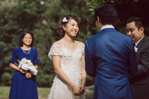 Monica and Will had a very simple intimate elopement planned at Central Park, NY then little reception with friends and parents are Instagram famous "Prince Tea House". Monica and Will's first look took place by Bethesda Fountain along with their beloved pup Appa (white fluffy Bichon Frise) We walked around Bethesda Fountain/Arcade getting some wedding portraits for Monica, Will and Appa then we walked towards Cop-Cot Central Park for Monica and Will's super intimate wedding ceremony officiated by his brother and joined by their parents, siblings and one friend. This super mini wedding ceremony was straight to the point and quick! At Prince Tea House about 20-30 friends of Monica and Will joined to celebrate the newly weds over some tea, biscuits and sandwiches. Monica and Will's Cop-Cot Central Park elopement, Prince Tea House wedding reception photographed by NYC elopement, Hudson Valley, Catskills, NY and NJ Farm, Adventure Wedding and Elopement Photographer Karis | Hey Karis 