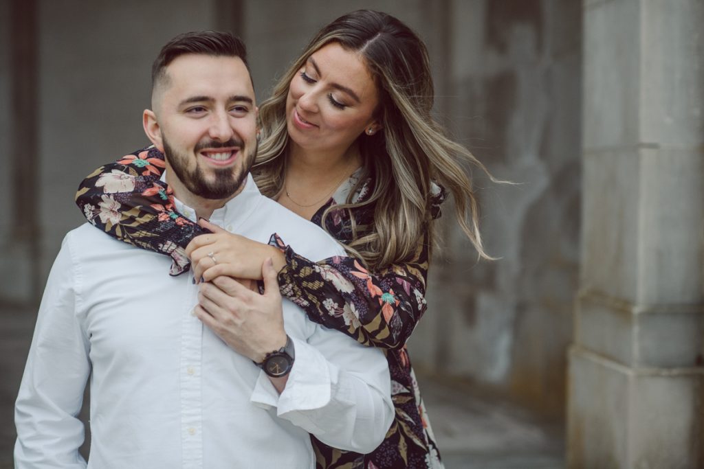 Samantha and Mike met while attending Monmouth University in West Long Branch, NJ. Sam and Mike's relationship wasn't a romantic one in the beginning but slowly they felt love for each other and one perfect day they became a couple. For their Fall engagement session, Sam and Mike decided to visit their old campus for their engagement session where it all began for them. Sam and Mike's Monmouth University Engagement photographed by NYC elopement, Hudson Valley, Catskills, NY and NJ, Farm, Adventure Wedding and Elopement Photographer Karis | Hey Karis