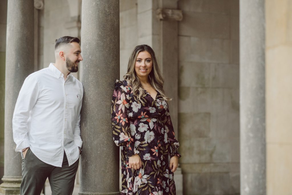 Samantha and Mike met while attending Monmouth University in West Long Branch, NJ. Sam and Mike's relationship wasn't a romantic one in the beginning but slowly they felt love for each other and one perfect day they became a couple. For their Fall engagement session, Sam and Mike decided to visit their old campus for their engagement session where it all began for them. Sam and Mike's Monmouth University Engagement photographed by NYC elopement, Hudson Valley, Catskills, NY and NJ, Farm, Adventure Wedding and Elopement Photographer Karis | Hey Karis