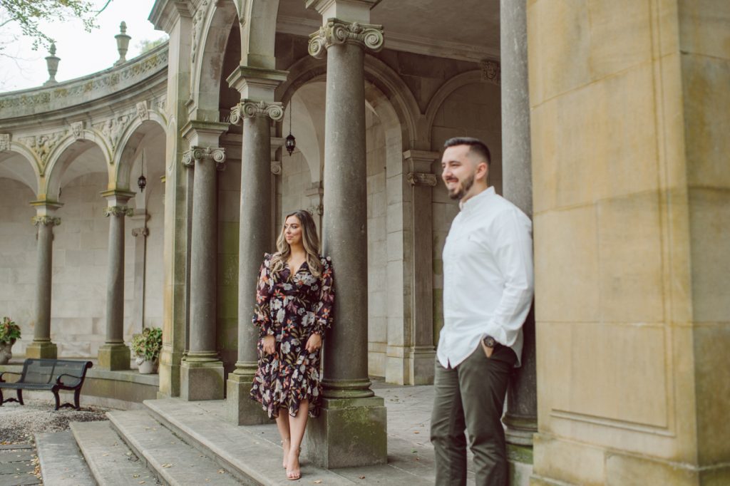 Samantha and Mike met while attending Monmouth University in West Long Branch, NJ. Sam and Mike's relationship wasn't a romantic one in the beginning but slowly they felt love for each other and one perfect day they became a couple. For their Fall engagement session, Sam and Mike decided to visit their old campus for their engagement session where it all began for them. Sam and Mike's Monmouth University Engagement photographed by NYC elopement, Hudson Valley, Catskills, NY and NJ, Farm, Adventure Wedding and Elopement Photographer Karis | Hey Karis