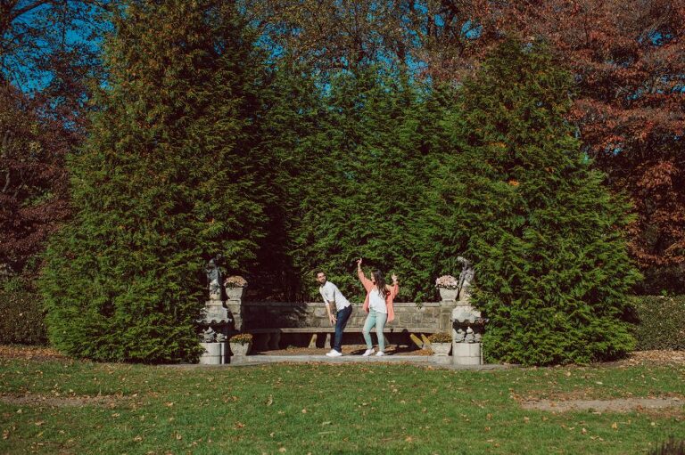 Nina lover of all music and dance and Hector a kind Cuban boy met at a dance class and the rest is history. We wandered around getting to know each other every corner of Botanical Garden in mid-day. The bright sunlight was so hot and passionate, we under the gorgeous light ran, danced and laughed at the Botanical Garden in Ringwood NJ. Nina and Hector was such a free spirited kind people I fully truly enjoyed photographing their lovely engagement session. Nina and Hector's Botanical Garden NJ NY photographed by NYC elopement, Hudson Valley, Catskills, NYC and NJ,  Fun Adventure Wedding and Elopement Photographer Karis | Hey Karis 