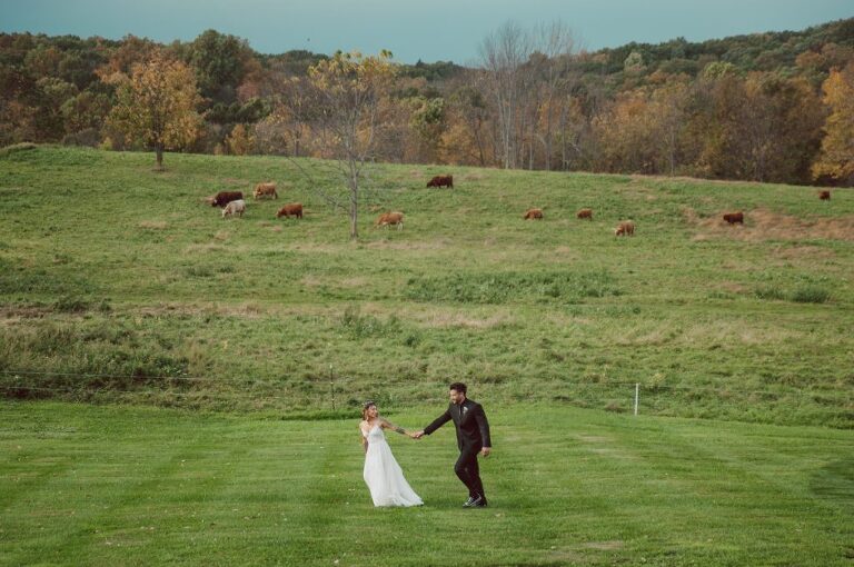 The Farm at Glenwood Mountain located in Sussex, NJ right by Mountain Creek Resort, this unique farm wedding venue was on my bucket list and I had the chance to photograph a wedding here with the best couple! Cristina and Nick, rock'n roll loving die hard fan of Marvel Studio duo celebrated their love and becoming one union at The Farm at Glenwood Mountain with fluffy cows in their backdrop. Cristina and Nick's love for each other is so real and true brought tears and smile on my eye and face the entire day. Cristina and Nick's The Farm and Glenwood Mountain wedding photographed by Hudson Valley, Catskills, NYC and NJ, Fun Wedding and Intimate Elopement Photographer | Hey Karis.
