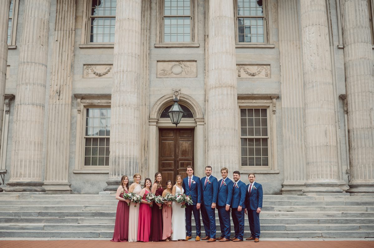 Lisa and Jon each got ready downtown Philly. Lisa at Philadelphia Marriott Old City and Jon at an airbnb on Ludlow Street Philly. Lisa and Jon got photo permit to all the gardens and landmarks near Union Trust. First look at 18th Century Garden then wedding photos at Rose Garden, Merchants Exchange Building, Front steps of First Bank and final photos in front of City Hall. Then we headed back to Union Trust to get Lisa and Jon married then to party like rock stars! Lisa and Jon's Union Trust Philadelphia wedding captured by Hey Karis is NY, NJ, Brooklyn, Hudson Valley and Catskills Wedding and Elopement Photographer.