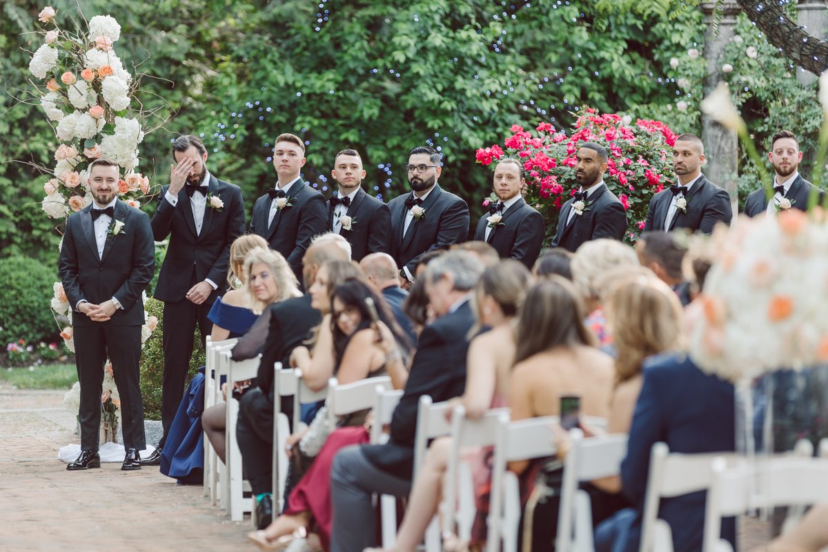 At Florentine Gardens in River Vale NJ celebrating Sam and Mike's wedding. Here at Florentine Gardens you'll get your amazing ballroom, gorgeous landscaped garden and during Sam and Mike's wedding day the roses were in full bloom it was truly beautiful. With roses in full bloom at the rose garden in Florentine Gardens, Sam and Mike's outdoor wedding ceremony was gorgeous bit hot but so gorgeous. And we were fully able to enjoy the roses during Sam and Mike's wedding portrait session. Sam and Mike's Florentine Gardens, NJ wedding captured by Karis from Hey Karis NY, NJ, Brooklyn, Hudson Valley and Catskills Wedding and Elopement Photographer.