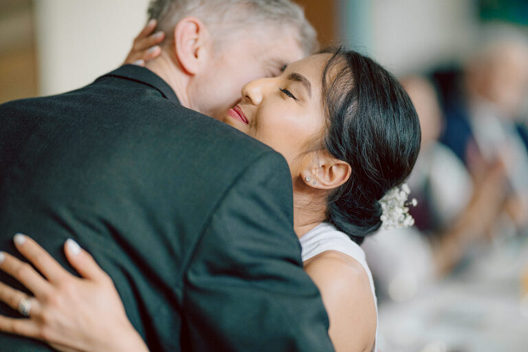 Ari and Kevin are big nature lovers, and they love the outdoors. For their intimate elopement they chose James A McFaul Environmental Center for their intimate wedding ceremony joined by their immediate family. Total of 10 people standing around Ari and Kevin surrounded by nature Ari & Kevin's sweetest wedding ceremony was held. Ari and Kevin looked at each other with the sweetest smiles it almost melted us. After the sweetest wedding ceremony at James A McFaul Environmental Center I took some wedding photos of Ari and Kevin then we left for Ari and Kevin's small and intimate dinner with family at Jockey Hollow Bar & Kitchen Morristown NJ. Morristown is such a beautiful town, and in front of Jockey Hollow Bar & Kitchen is such a picturesque backdrop with long water fountain, trees and flowers. So before Ari and Kevin sat down for their intimate dinner with family we walked around Morristown for quick photos. Then all 10 of them sat down in a private room at Jockey Hollow Bar & Kitchen to celebrate Ari and Kevin's union. Air and Kevin's James A McFaul Environmental Center and Jockey Hollow Bar & Kitchen Morristown NJ Elopement documented by by Karis | Hey Karis | Catskills, Hudson Valley NY elopement and wedding photographer | Brooklyn NY elopement and wedding photographer | Manhattan NY elopement and wedding photographer | Hey Karis is fun documentary wedding and elopement photographer.