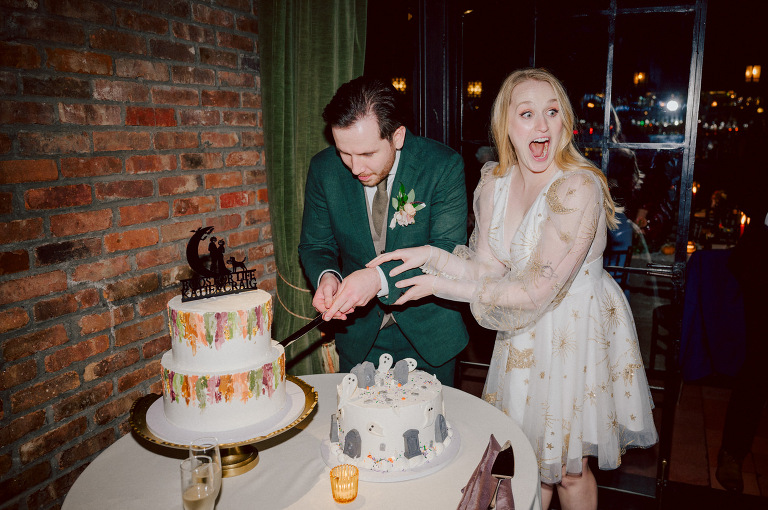 Just days before Halloween, on October 28th, Katie and Craig celebrated their enchanting wedding at the iconic Bowery Hotel in NYC. Having previously photographed an intimate wedding at The Bowery Hotel during the challenges of COVID in 2020, returning to capture the magic of Katie and Craig's celebration was a joyous experience.

The Bowery Hotel, a symbol of the "OLD New York," boasts a rich history intertwined with the stories of its residents. The Bowery Terrace, adorned in classic old-world style, features wood-beamed 13-foot ceilings, salvaged brick walls, Moroccan tiled floors, antique tapestries, an expansive outdoor terrace, and a captivating glazed fireplace. Described by the Huffington Post as a hidden gem with a relaxed and warming atmosphere, The Bowery Terrace served as the perfect backdrop for this magical occasion.

Katie and Craig began their day at The Bowery Hotel in a bridal suite with a terrace spacious enough to host a small wedding. It was on this vast terrace that they shared their first look, exchanging glances, conversations, and hugs. Their private moment culminated in the tender reading of their vows and letters to each other, setting the tone for a day filled with intimacy and love.

Following the intimate vow exchange, we ventured to Bond Street, where a magical bright yellow Ginkgo Tree awaited. The grounds beneath were adorned in a sea of yellow, a sight that perfectly aligned with Katie and Craig's shared love for nature and stars. The decision was unanimous, and we headed for the captivating Yellow Ginkgo Tree in the heart of Manhattan. With Bond Street serving as our backdrop, we captured stunning photos that reflected the essence of this unique couple.

Returning to The Bowery Hotel, families awaited their formal portraits with Katie and Craig. The Bowery Terrace came alive with wedding guests, artists, musicians, and beautiful New Yorkers, all eagerly anticipating the ceremony. As Katie walked down the aisle escorted by her parents, Craig's eyes welled with tears, encapsulating the emotional beauty of the moment.

The wedding ceremony, sweet and humorous, was officiated by their friend Michael Williams. Following the heartfelt exchange of vows, guests spilled out onto the outdoor terrace for a delightful cocktail hour. Meanwhile, the staff at The Bowery Hotel, alongside Planner Ani Wolff and her team, worked their magic, transforming the room into a spooky yet super chic version of "Harry Potter's Hogwarts Great Hall."

The remainder of Katie and Craig's wedding unfolded just as expected—fabulous and magical. The Bowery Hotel provided the perfect canvas for their love story, creating a celebration that will be cherished for years to come.
Katie and Craig's The Bowery Hotel, The Bowery Terrace wedding documented by by Karis | Hey Karis | Catskills, Hudson Valley NY elopement and wedding photographer | Brooklyn NY elopement and wedding photographer | Manhattan NY elopement and wedding photographer | Hey Karis is fun documentary wedding and elopement photographer.