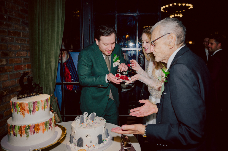 Just days before Halloween, on October 28th, Katie and Craig celebrated their enchanting wedding at the iconic Bowery Hotel in NYC. Having previously photographed an intimate wedding at The Bowery Hotel during the challenges of COVID in 2020, returning to capture the magic of Katie and Craig's celebration was a joyous experience.

The Bowery Hotel, a symbol of the "OLD New York," boasts a rich history intertwined with the stories of its residents. The Bowery Terrace, adorned in classic old-world style, features wood-beamed 13-foot ceilings, salvaged brick walls, Moroccan tiled floors, antique tapestries, an expansive outdoor terrace, and a captivating glazed fireplace. Described by the Huffington Post as a hidden gem with a relaxed and warming atmosphere, The Bowery Terrace served as the perfect backdrop for this magical occasion.

Katie and Craig began their day at The Bowery Hotel in a bridal suite with a terrace spacious enough to host a small wedding. It was on this vast terrace that they shared their first look, exchanging glances, conversations, and hugs. Their private moment culminated in the tender reading of their vows and letters to each other, setting the tone for a day filled with intimacy and love.

Following the intimate vow exchange, we ventured to Bond Street, where a magical bright yellow Ginkgo Tree awaited. The grounds beneath were adorned in a sea of yellow, a sight that perfectly aligned with Katie and Craig's shared love for nature and stars. The decision was unanimous, and we headed for the captivating Yellow Ginkgo Tree in the heart of Manhattan. With Bond Street serving as our backdrop, we captured stunning photos that reflected the essence of this unique couple.

Returning to The Bowery Hotel, families awaited their formal portraits with Katie and Craig. The Bowery Terrace came alive with wedding guests, artists, musicians, and beautiful New Yorkers, all eagerly anticipating the ceremony. As Katie walked down the aisle escorted by her parents, Craig's eyes welled with tears, encapsulating the emotional beauty of the moment.

The wedding ceremony, sweet and humorous, was officiated by their friend Michael Williams. Following the heartfelt exchange of vows, guests spilled out onto the outdoor terrace for a delightful cocktail hour. Meanwhile, the staff at The Bowery Hotel, alongside Planner Ani Wolff and her team, worked their magic, transforming the room into a spooky yet super chic version of "Harry Potter's Hogwarts Great Hall."

The remainder of Katie and Craig's wedding unfolded just as expected—fabulous and magical. The Bowery Hotel provided the perfect canvas for their love story, creating a celebration that will be cherished for years to come.
Katie and Craig's The Bowery Hotel, The Bowery Terrace wedding documented by by Karis | Hey Karis | Destination Wedding Photographer | Manhattan, Catskills, Hudson Valley, Brooklyn and NJ | Destination Elopement, Destination Wedding Photographer | Hey Karis is fun documentary wedding and elopement photographer based in NY, NJ.