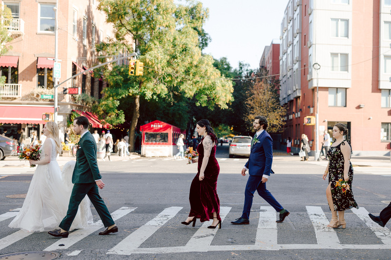Just days before Halloween, on October 28th, Katie and Craig celebrated their enchanting wedding at the iconic Bowery Hotel in NYC. Having previously photographed an intimate wedding at The Bowery Hotel during the challenges of COVID in 2020, returning to capture the magic of Katie and Craig's celebration was a joyous experience.

The Bowery Hotel, a symbol of the "OLD New York," boasts a rich history intertwined with the stories of its residents. The Bowery Terrace, adorned in classic old-world style, features wood-beamed 13-foot ceilings, salvaged brick walls, Moroccan tiled floors, antique tapestries, an expansive outdoor terrace, and a captivating glazed fireplace. Described by the Huffington Post as a hidden gem with a relaxed and warming atmosphere, The Bowery Terrace served as the perfect backdrop for this magical occasion.

Katie and Craig began their day at The Bowery Hotel in a bridal suite with a terrace spacious enough to host a small wedding. It was on this vast terrace that they shared their first look, exchanging glances, conversations, and hugs. Their private moment culminated in the tender reading of their vows and letters to each other, setting the tone for a day filled with intimacy and love.

Following the intimate vow exchange, we ventured to Bond Street, where a magical bright yellow Ginkgo Tree awaited. The grounds beneath were adorned in a sea of yellow, a sight that perfectly aligned with Katie and Craig's shared love for nature and stars. The decision was unanimous, and we headed for the captivating Yellow Ginkgo Tree in the heart of Manhattan. With Bond Street serving as our backdrop, we captured stunning photos that reflected the essence of this unique couple.

Returning to The Bowery Hotel, families awaited their formal portraits with Katie and Craig. The Bowery Terrace came alive with wedding guests, artists, musicians, and beautiful New Yorkers, all eagerly anticipating the ceremony. As Katie walked down the aisle escorted by her parents, Craig's eyes welled with tears, encapsulating the emotional beauty of the moment.

The wedding ceremony, sweet and humorous, was officiated by their friend Michael Williams. Following the heartfelt exchange of vows, guests spilled out onto the outdoor terrace for a delightful cocktail hour. Meanwhile, the staff at The Bowery Hotel, alongside Planner Ani Wolff and her team, worked their magic, transforming the room into a spooky yet super chic version of "Harry Potter's Hogwarts Great Hall."

The remainder of Katie and Craig's wedding unfolded just as expected—fabulous and magical. The Bowery Hotel provided the perfect canvas for their love story, creating a celebration that will be cherished for years to come.
Katie and Craig's The Bowery Hotel, The Bowery Terrace wedding documented by by Karis | Hey Karis | Destination Wedding Photographer | Manhattan, Catskills, Hudson Valley, Brooklyn and NJ | Destination Elopement, Destination Wedding Photographer | Hey Karis is fun documentary wedding and elopement photographer based in NY, NJ.
