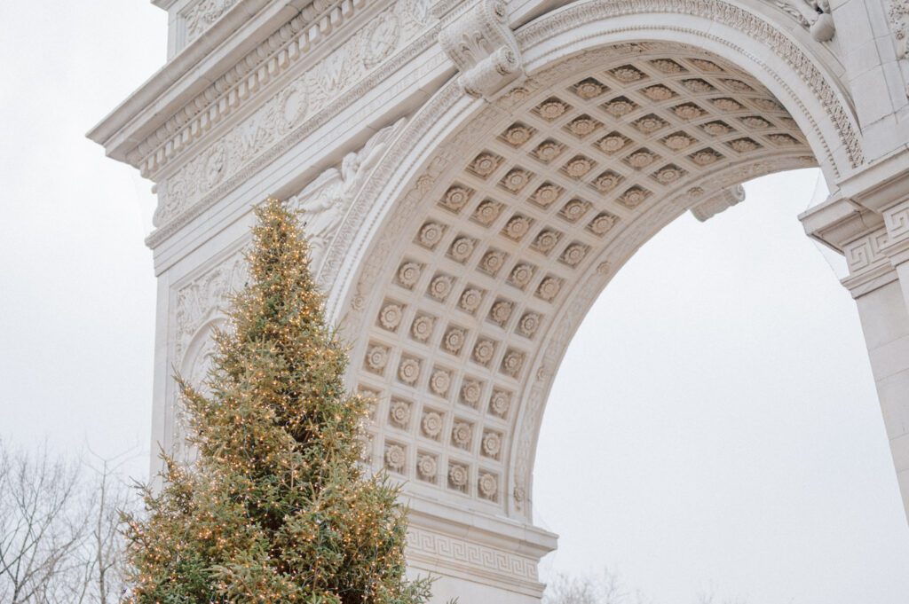 The city streets were refreshingly empty and surreal on an early Saturday morning in chilly December. With all the college students away for winter break, Washington Square Park, surrounded by NYU buildings and dorms, was particularly deserted. Erika and Andrei arrived around 7:30 am, stepping out of their Uber to meet me at the iconic Washington Square Arch. Erika looked stunning in a black velvet romper, while Andrei sported a tuxedo with a "purposely" undone bowtie, creating that effortlessly cool rockstar look for the morning. Together, we ventured through the chilly, deserted streets of Greenwich Village, making our way to Bond Street and concluding the engagement session in the vibrant East Village by the cube. Along the way, we spontaneously paused at corners, benches, and in front of unique buildings, capturing the essence of their love against the backdrop of the city. Erika and Andrei's engagement session in Greenwich Village was truly delightful, and I find myself eagerly anticipating their wedding next year at The Box House Hotel in Brooklyn—a venue that has long been on my bucket list. The blend of the picturesque Greenwich Village streets and the upcoming wedding at such a coveted location promises a celebration filled with love and unforgettable moments. Erika and Andrei's Washington Square Park NYC, Washington Mews NYC, Greenwich Village NYC documented by by Karis | Hey Karis | Destination Wedding Photographer | Manhattan, Catskills, Hudson Valley, Brooklyn and NJ | Destination Elopement, Destination Wedding Photographer | Hey Karis is fun documentary wedding and elopement photographer based in NY, NJ.