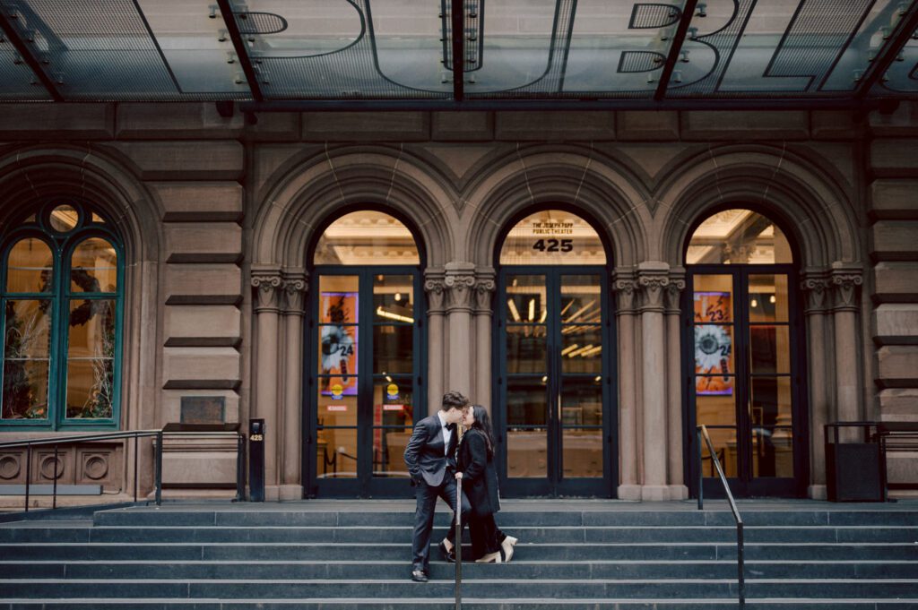 The city streets were refreshingly empty and surreal on an early Saturday morning in chilly December. With all the college students away for winter break, Washington Square Park, surrounded by NYU buildings and dorms, was particularly deserted. Erika and Andrei arrived around 7:30 am, stepping out of their Uber to meet me at the iconic Washington Square Arch. Erika looked stunning in a black velvet romper, while Andrei sported a tuxedo with a "purposely" undone bowtie, creating that effortlessly cool rockstar look for the morning.
Together, we ventured through the chilly, deserted streets of Greenwich Village, making our way to Bond Street and concluding the engagement session in the vibrant East Village by the cube. Along the way, we spontaneously paused at corners, benches, and in front of unique buildings, capturing the essence of their love against the backdrop of the city.
Erika and Andrei's engagement session in Greenwich Village was truly delightful, and I find myself eagerly anticipating their wedding next year at The Box House Hotel in Brooklyn—a venue that has long been on my bucket list. The blend of the picturesque Greenwich Village streets and the upcoming wedding at such a coveted location promises a celebration filled with love and unforgettable moments.
Erika and Andrei's Washington Square Park NYC, Washington Mews NYC, Greenwich Village NYC documented by by Karis | Hey Karis | Destination Wedding Photographer | Manhattan, Catskills, Hudson Valley, Brooklyn and NJ | Destination Elopement, Destination Wedding Photographer | Hey Karis is fun documentary wedding and elopement photographer based in NY, NJ.